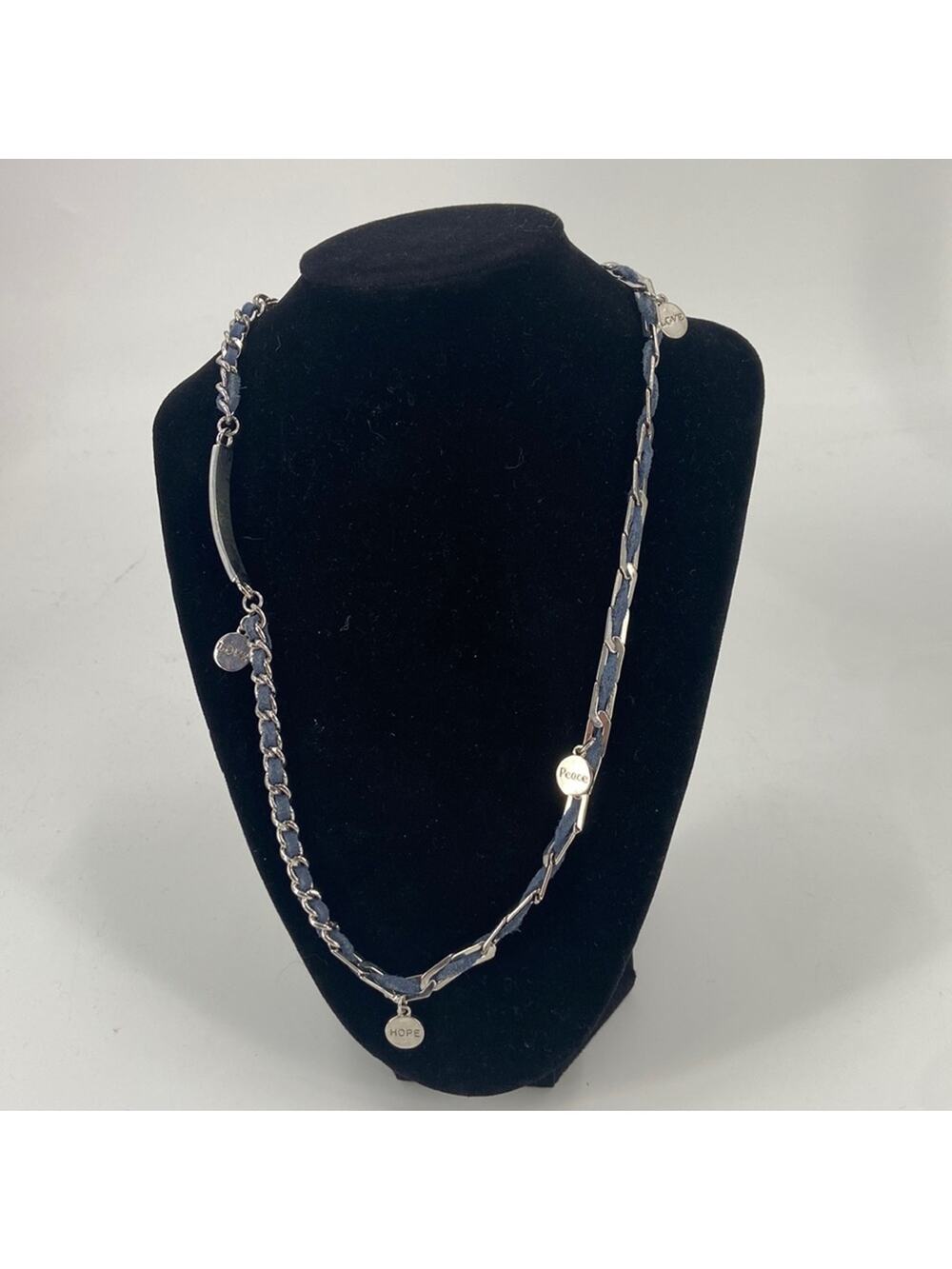 Love blue suede silver necklace